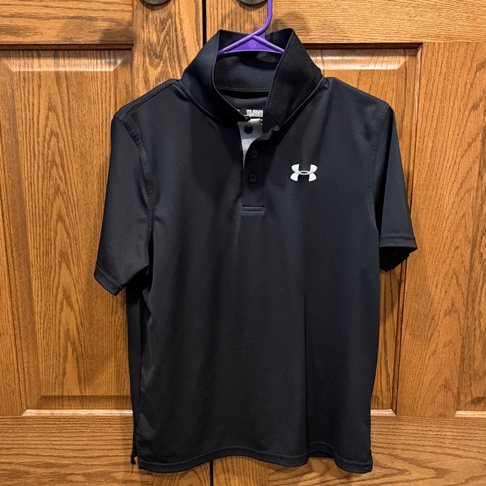 YXL Under Armour Black Polo with White Logo